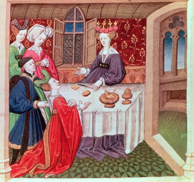 Izolda błagająca królową Ginewrę o ochronę, Roman du Chevalier Tristan autorstwa French School