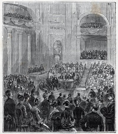 Jacques Babinet (1794 - 1872), francuski fizyk i astronom na uroczystym zebraniu pięciu akademii w 1840 r. - Grawerowanie w "Naukach dostępnych dla wszystkich - fizyka i chemia" Alexisa Clerca - koniec XIX wieku. Prywatna kolekcja. autorstwa French School