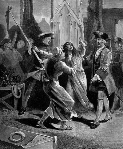 Jansenizm: konwulsjoniści (fanatycy jansenistów) polują z cmentarza Saint Medard za Ludwika XV. autorstwa French School