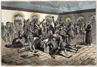 Jansenistowskie konwulsje (lub św. Medard) (Dzieła konwulsji) w XVIII wieku: „” chorzy i niedołężni udają się na cmentarz św. - Kon autorstwa French School