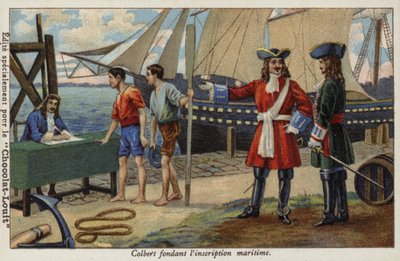Jean-Baptiste Colbert ustanawiający francuski rejestr marynarki wojennej, XVII wiek autorstwa French School