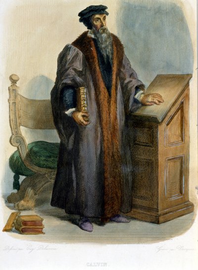 Jean Calvin (Jean Cauvin, francuski reformator i pisarz (1509-1564) - w „” Le Plutarque francais””, red. Mennechet autorstwa French School