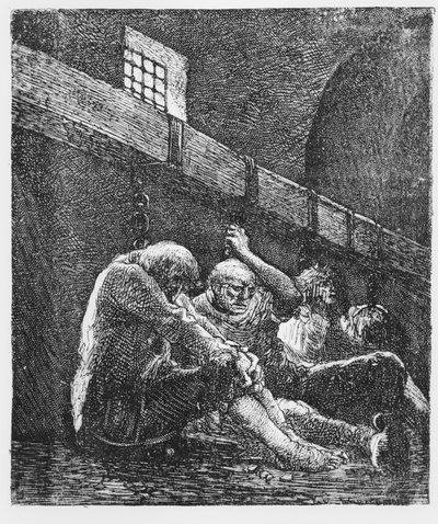 Jan Valjean w więzieniu, ilustracja z Les Miserables, Victor Hugo, 1865 autorstwa French School