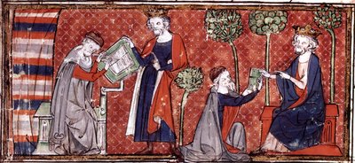 Jean de Meung, piszący i dostarczający Filipowi IV, królowi Francji, ... (rękopis) autorstwa French School