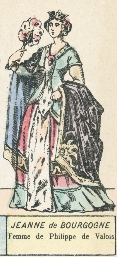 Joanna Burgundzka, żona Filipa de Valois (kolorowy grawerunek) autorstwa French School