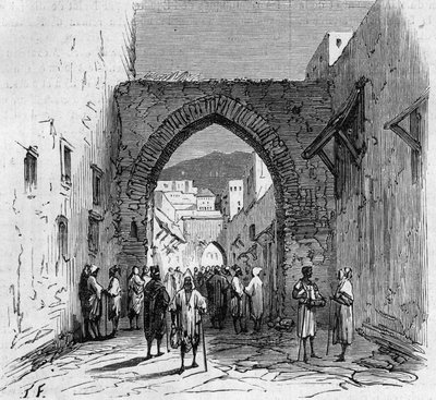 Ludność żydowska Tetouan (Tetouan) w Maroku: widok na bramę żydowskiej dzielnicy autorstwa French School