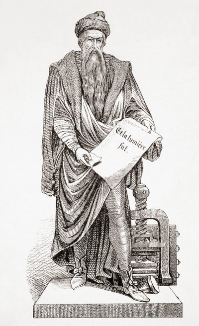 Johannes Gutenberg, z Ancient and Modern Universal History, wydana w Strasburgu ok. 1860 (rycina) autorstwa French School