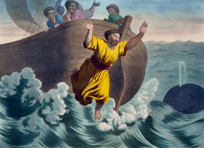 Jonasz wrzucony do morza, ilustracja z katechizmu LHistoire Sainte, wyd. Charles Delagrave, Paryż, k. XIX w. autorstwa French School