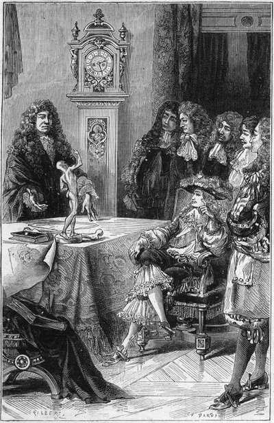 Joseph Guichard (Joseph Guichard) Du Verney (Duverney) (1648-1730) udzielający lekcji anatomii księciu Burgundii Ludwikowi Francji (1682-1712). 18 wiek. Grawerowanie z 1878 roku. autorstwa French School
