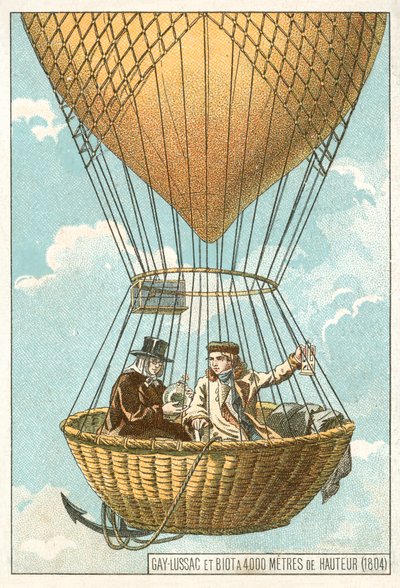 Joseph Louis Gay-Lussac i Jean-Baptiste Biot w balonie na wysokości 4000 metrów autorstwa French School