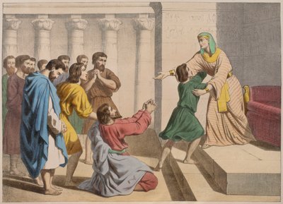 Józef pozwala się rozpoznać swoim braciom, ilustracja z katechizmu LHistoire Sainte, wyd. Charles Delagrave, Paryż, koniec XIX w. autorstwa French School