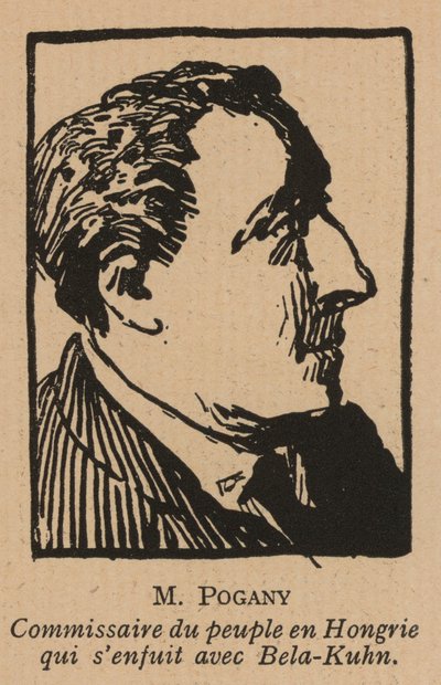 Jozsef Pogany, węgierski komunistyczny polityk rewolucyjny, członek rządu Węgierskiej Republiki Radzieckiej w 1919 r. (litografia) autorstwa French School
