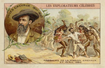 Jules Crevaux (1847-1882) nad brzegiem Rio Pilcomayo w Argentynie w dniu 27 kwietnia 1882 r. autorstwa French School