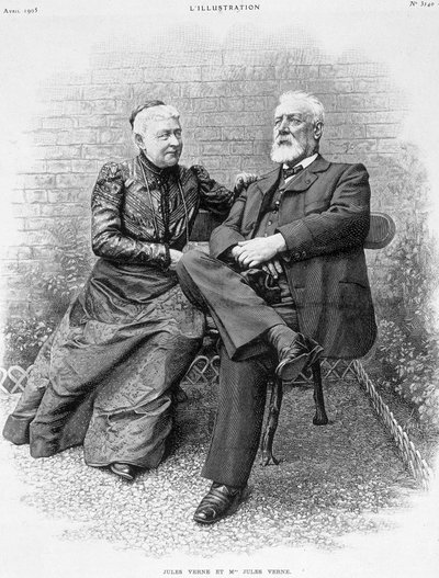 Jules Verne i jego żona - grawer autorstwa French School