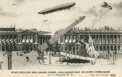 Kaiser Wilhelm II wyobrażał sobie, że Zeppelin wyrzucił z Paryża obelisk (lito) autorstwa French School