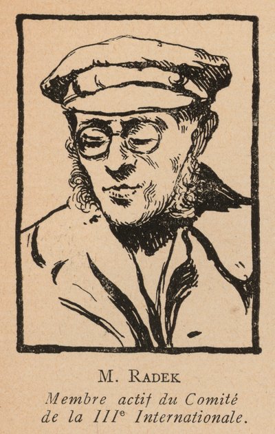 Karl Radek, polski rewolucjonista marksistowski i sekretarz III Międzynarodówki Komunistycznej (Kominternu) (litografia) autorstwa French School