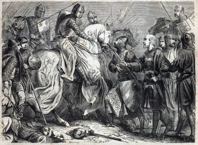 Król Alfons V Wspaniały (w. 1396-1458), król Aragonii, podbija królestwo Neapolu. Rycina w „Historii papieży (...) Zbrodnie królowej króla i cesarzy na przestrzeni wieków” Maurice Lachatre autorstwa French School