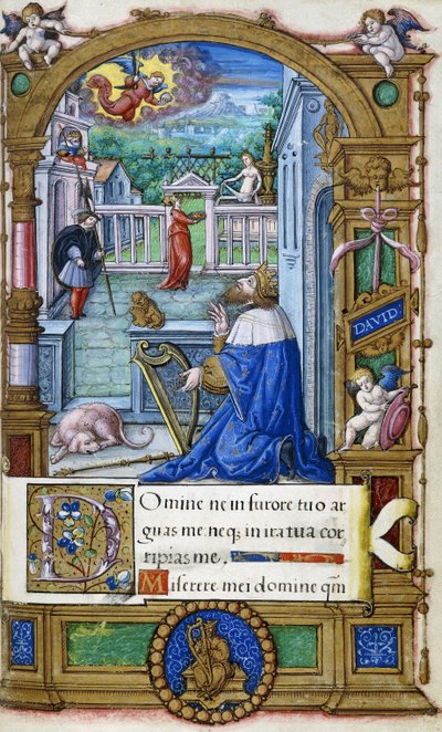 Król Dawid z harfą, z Godzinki wykonanej dla Franciszka I, ok. 1532-1540 autorstwa French School