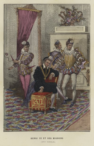 Król Francji Henryk III i jego ulubieńcy, les Mignons, XVI wiek autorstwa French School
