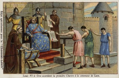 Król Francji Ludwik VI nadający pierwszy przywilej miastu Laon, 1128 autorstwa French School