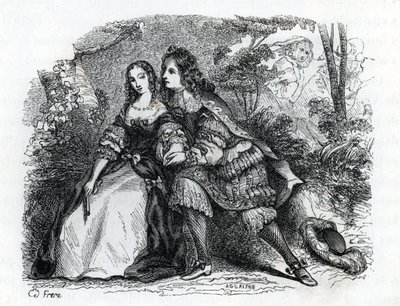 Król Ludwik XIV (1638-1715) i jego kochanka Louise de La Valliere (1644-1710) - (rytowanie) 1846 autorstwa French School