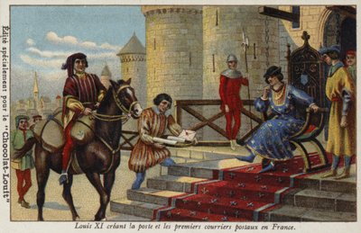 Król Ludwik XI ustanawiający pierwszą pocztę we Francji, 1464 autorstwa French School