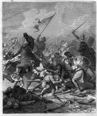 Król Oton I z Germanii powiedział Wielki (912-973) zaskoczony buntownikami w Rzymie. Grawer w „Histoire des Papes-Rois-Queen and Empereurs a travers les Century” Maurice Lachatre autorstwa French School
