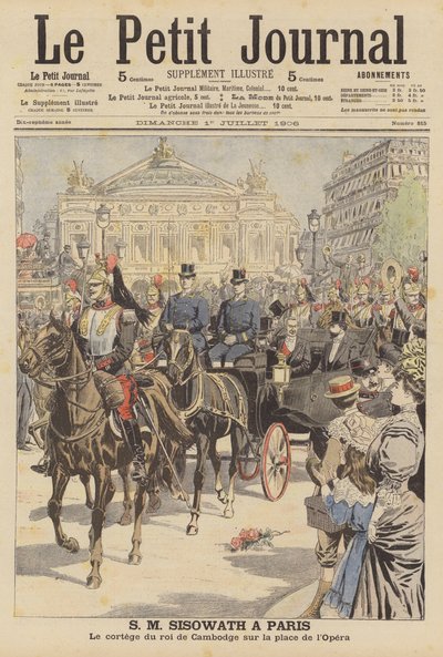 Król Kambodży Sisowath z wizytą w Paryżu (kolorowa litografia) autorstwa French School