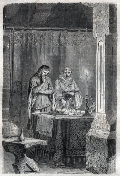 Król Francji Karol V Mądry (1338 - 1380) konsultował się ze smoczkami. Rycina w „Historii papieży (...) Zbrodnie królowej króla i cesarzy na przestrzeni wieków” Maurice Lachatre autorstwa French School