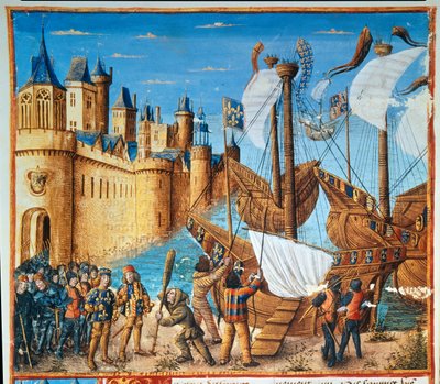 Król Francji Ludwik IX (Saint Louis) (1214-1270) wyruszający na siódmą krucjatę (miniaturowy autorstwa French School