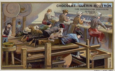 Produkcja noży. Warsztat ostrzenia (chromolitho) autorstwa French School