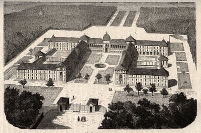 Imperial Asylum w Vesinet (obecnie Szpital Vesinet) w Yvelines - grawer w „” PATILE”” - PEKTURYCZNY OPIS FRANCJI W 6 TOMACH WG LUCIENA HUARDA - koniec XIX wieku autorstwa French School