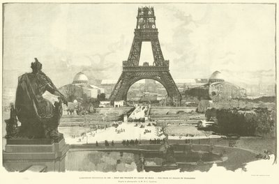 Wystawa powszechna z 1889 r. Stan dzieł Champ de Mars, Widok z Pałacu Trocadero, Wg fotografii M H-C Godefroy (rycina) autorstwa French School