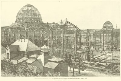 Wystawa powszechna z 1889 r., The Frameworks of the Palace of Fine Arts and Liberal Arts, na Champ de Mars, według fotografii M Godefroy (rycina) autorstwa French School