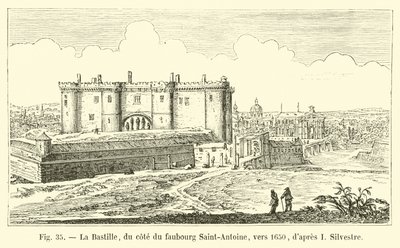 Bastille, od strony Faubourg Saint-Antoine, około 1650, za I Silvestre autorstwa French School
