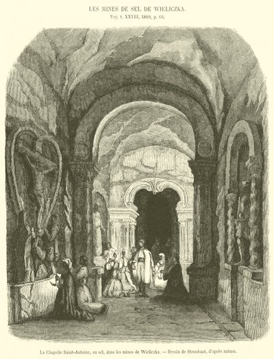 Kaplica św. Antoniego, w soli, w wielickich kopalniach (rycina) autorstwa French School