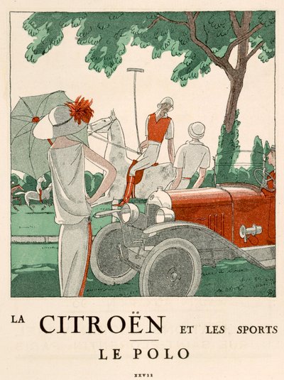 Citroen i sportowe polo, ok. 1914 r. (kolorowa litografia) autorstwa French School