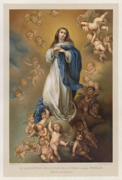 Niepokalane Poczęcie Dziewicy według Murillo, Musee du Louvre (chromolitografia) autorstwa French School