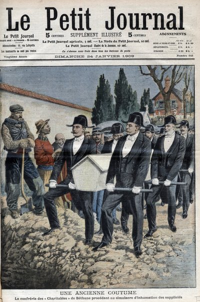 La Confrerie des Charitables de Saint Eloi (Saint-Eloi) de Bethune przystępując do symulacji pochówku sugestii po egzekucji bandy w Pollet, gilotyny 11 stycznia - „” Le Petite Journal”” z 24 stycznia autorstwa French School