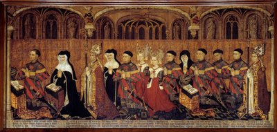 La Famille Jouvenel des Ursins Sędzia pokoju, prevot Jean Jouvenel des Ursins lub Jean Juvenal des Ursins (1360-1431), reprezentuje w modlitwie wraz z członkami swojej rodziny. Malarstwo na drewnie Szkoły Francuskiej. 1443-1449. Słońce 1,3x3,5 m Paryż, muz autorstwa French School