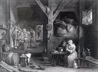 La Fumeuse, grafika Jean Baptiste Patas wg Davida Teniersa Młodszego, 1786-1808 autorstwa French School