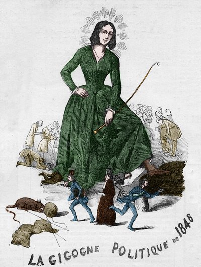 Polityczny Gigogne z 1848 r. (George Sand (Aurore Dupin, Baronne Dudevant) (1804-1876) pisarz francuski). Rysunek wykonany w Bourges w 1848 roku z romantycznej kolekcji Adolphe