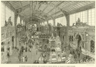 Wielka Galeria Centralna, znana jako Galeria trzydziestu metrów, w Palais du Champ de Mars (rycina) autorstwa French School
