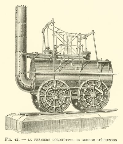 La Premiere Locomotive de George Stephenson (grafika) autorstwa French School