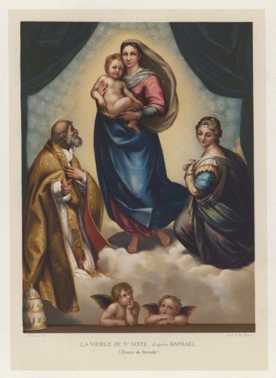 Dziewica św Sykstusa, wg Rafaela, Muzeum Drezna (chromolitho) autorstwa French School