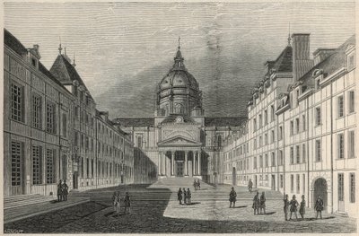 Dziedziniec Sorbony w Paryżu w XIX wieku - Grawerowanie w „Tableau-de-Paris” Edmonda Texiera 1852 autorstwa French School