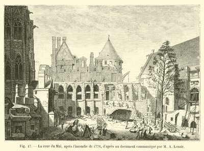 Cour du Mai, po pożarze w 1776 r., według dokumentu przekazanego przez MA Lenoir autorstwa French School
