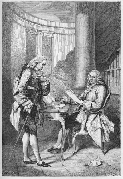 La demission de Turgot 1776 - Ludwik XVI (1754-1793), król Francji i Anne Robert Jacques Turgot (1727-1781) - Dymisja Turgota - grawerowanie z „”L