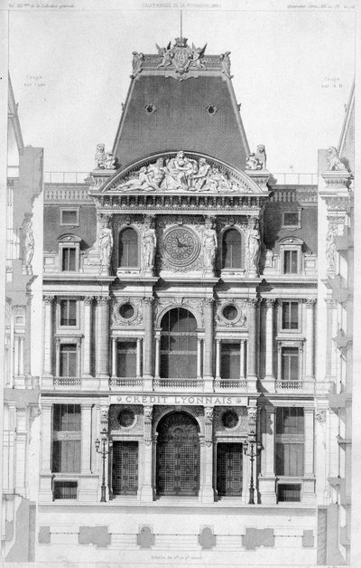 Fasada Crédit Lyonnais, bd des Italians - rycina, XX wiek autorstwa French School