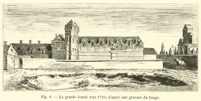 Duża stajnia około 1720 r.; z ryciny z tamtych czasów autorstwa French School